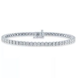 Macys Womens 14K Gold Plated Sterling Silver 1 CTTW Diamond Tennis Bracelet